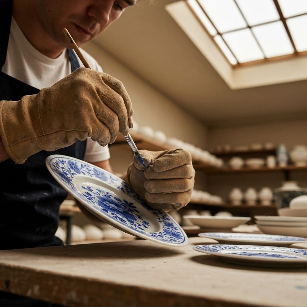 Illustration of decorated dinnerware craftsmanship